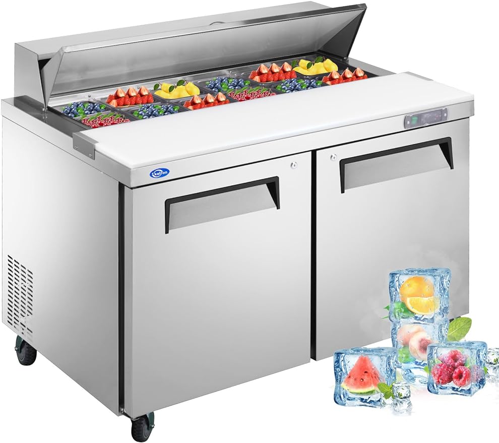 2-Door Stainless Steel Refrigerator Prep Table - 16.4 Cu.ft